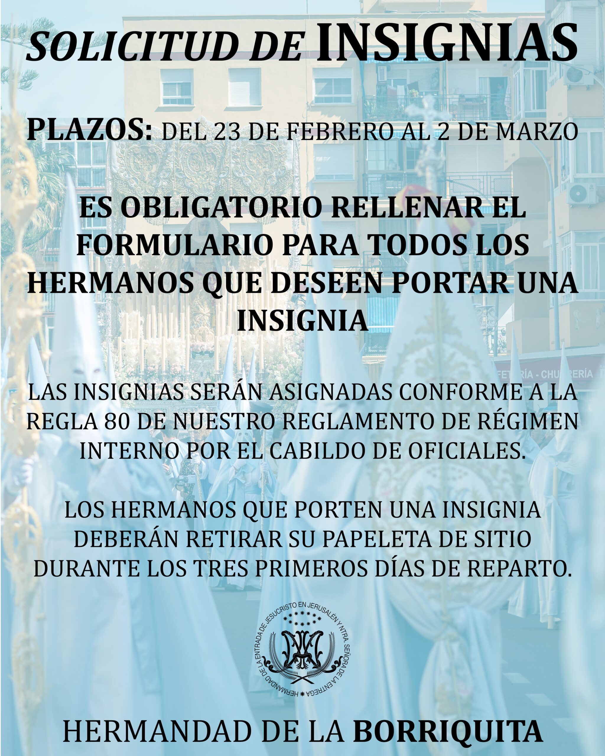 SOLICITUD DE INSIGNIAS – DOMINGO DE RAMOS 2026